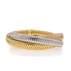 Roberto Coin Tri Color Interlocking Bangle Bracelet 7 1/4" - Yellow Gold 18k
